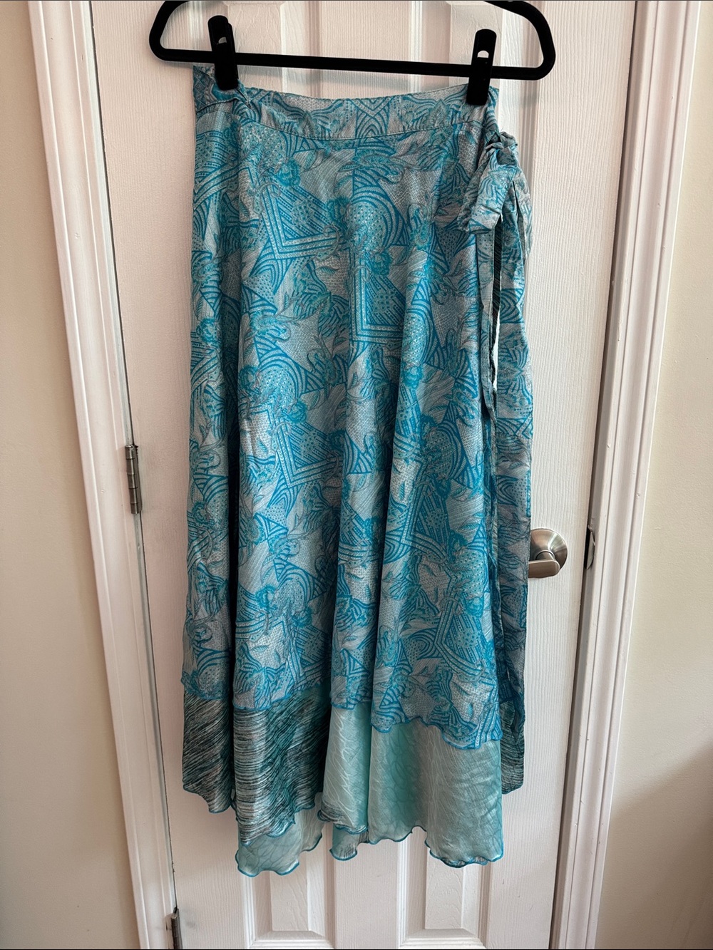 Wevez Blue Printed Silk Maxi Wrap Skirt One Size